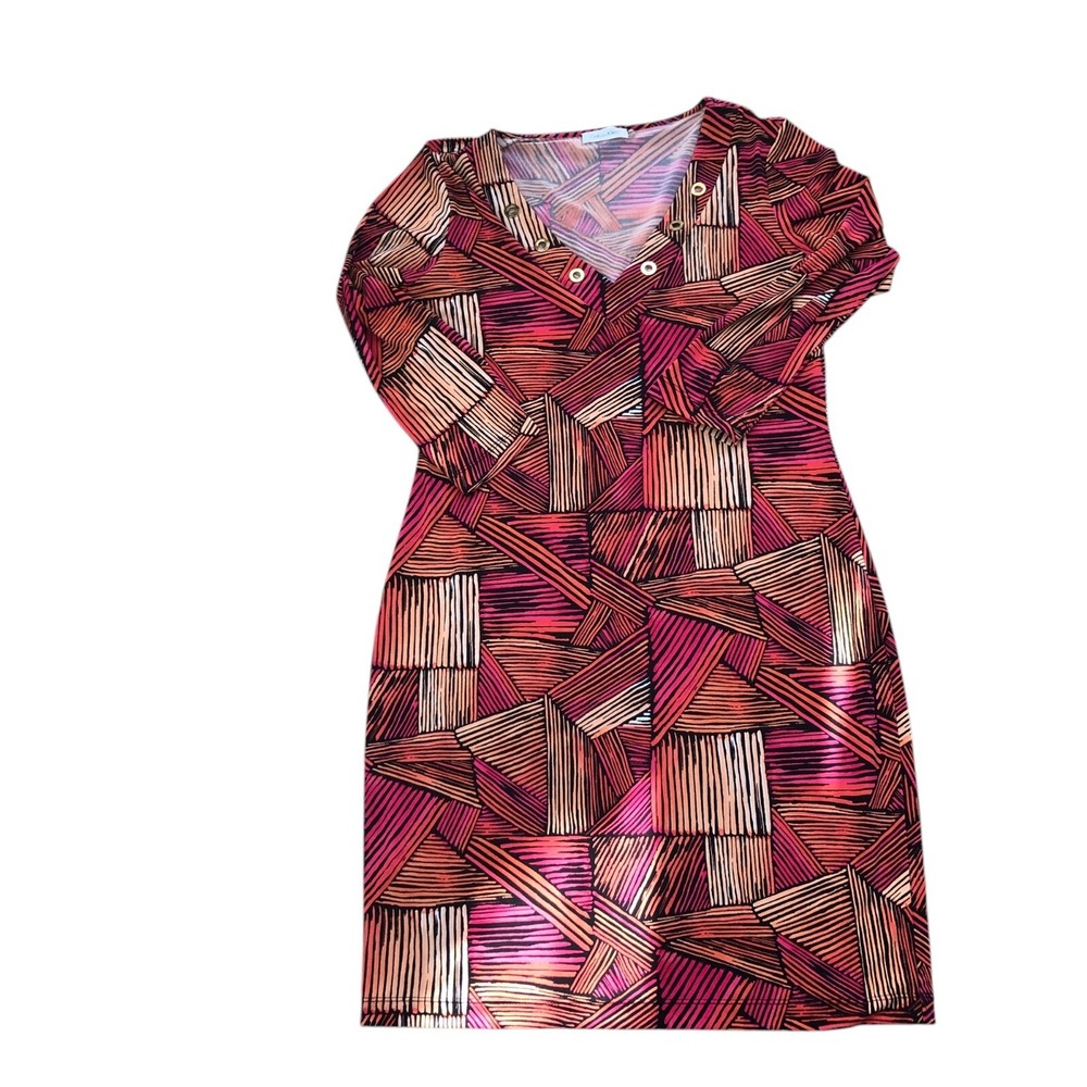 Calvin Klein Women's Fuschia VNeck Colorful Career Office Sheath Midi Dress 8 - Picture 7 of 11